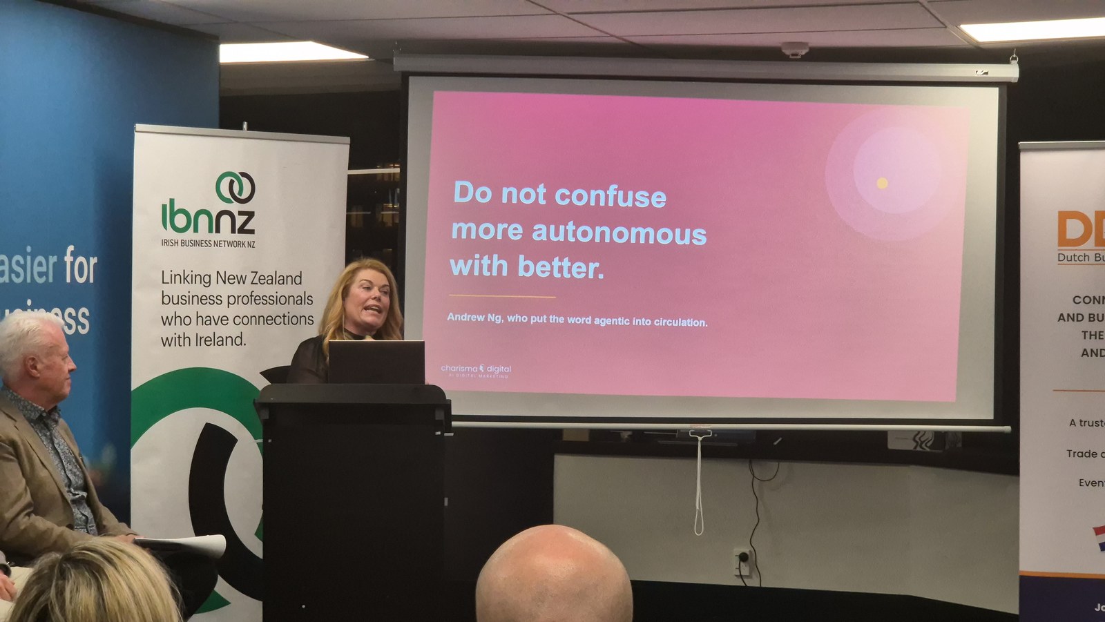 Lisa Byrnes presenting a slide reading Do not confuse more autonomous with better