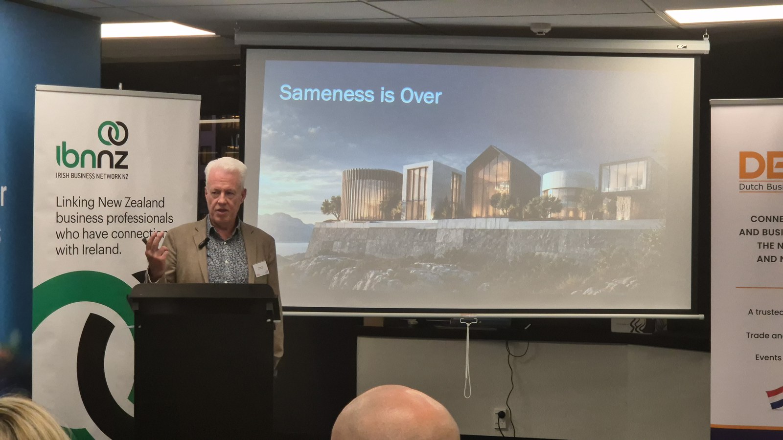 Rob Benson presenting a slide titled Sameness is Over