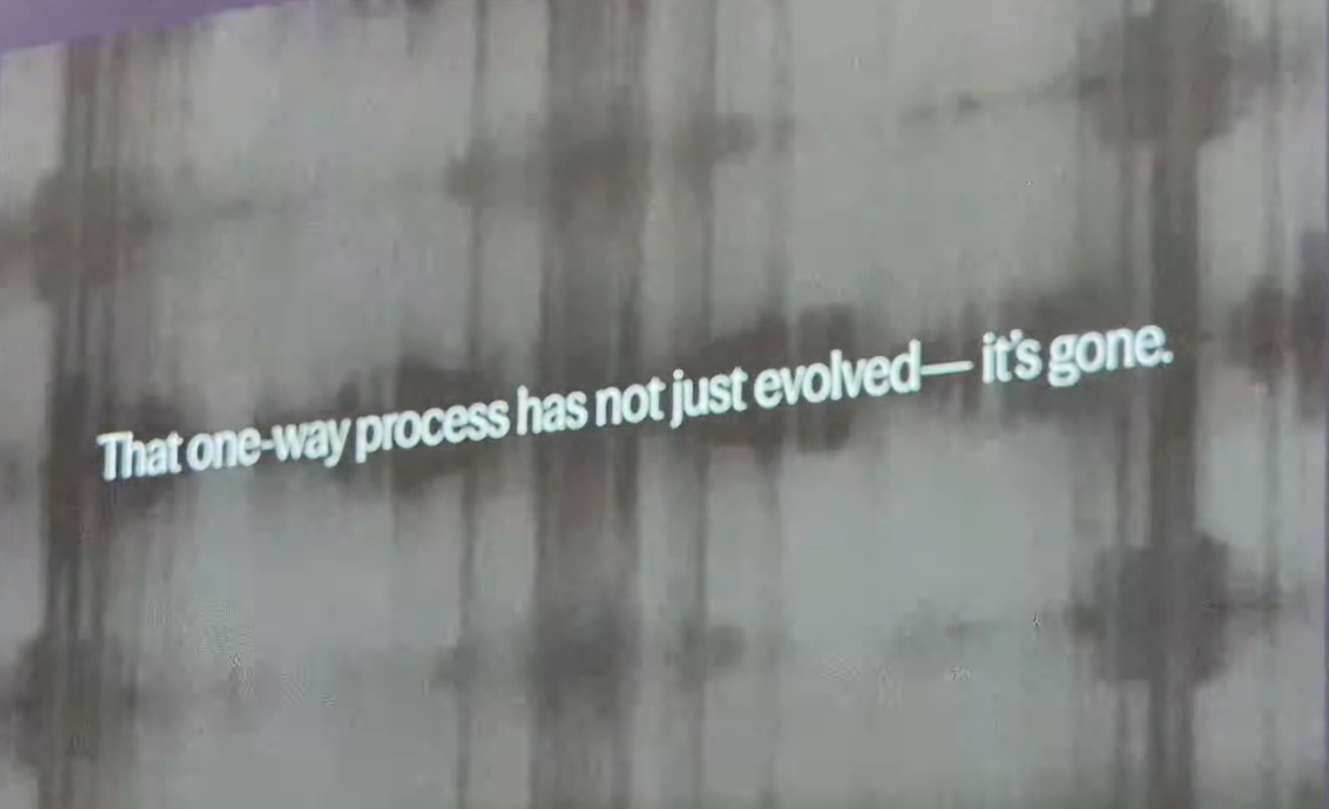 AKQA slide stating that the one-way storytelling process has gone
