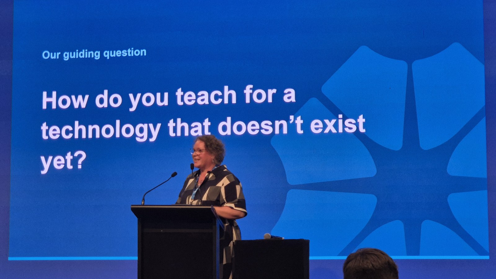 Slide reading Our guiding question: How do you teach for a technology that doesn't exist yet?