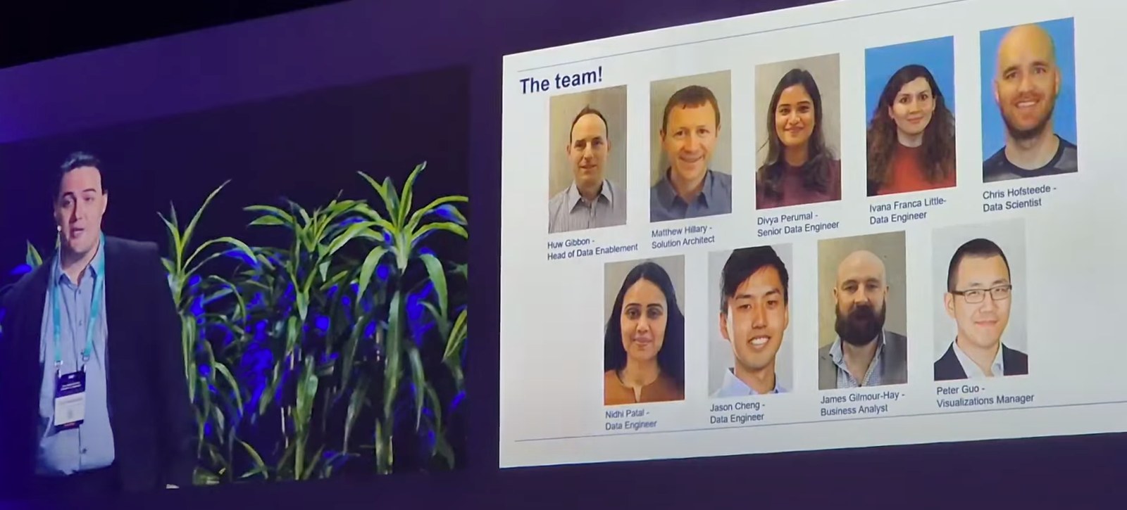 Curt Roehricht presenting a slide showing the Fonterra data team