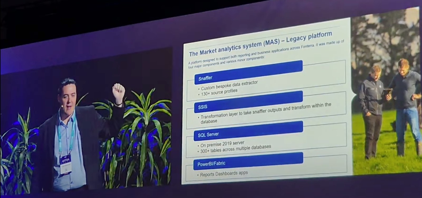 Curt Roehricht presenting a slide describing the Market Analytics System legacy platform